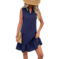 TIOZONEY - Vestido sin mangas con cuello halter - Azul
