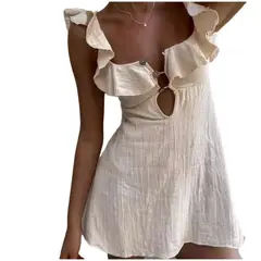 TIOZONEY - Vestido sin mangas con cuello halter - Blanco