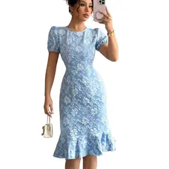 TIOZONEY - Vestido sin mangas con cuello halter - Azul