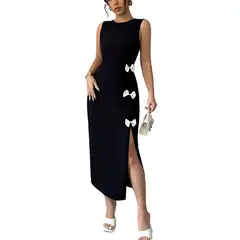 TIOZONEY - Vestido sin mangas con cuello halter - Negro