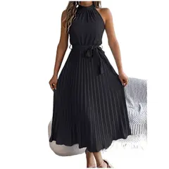 TIOZONEY - Vestido sin mangas con cuello halter-Negro