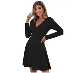 TIOZONEY - Vestido corto de manga larga-Negro