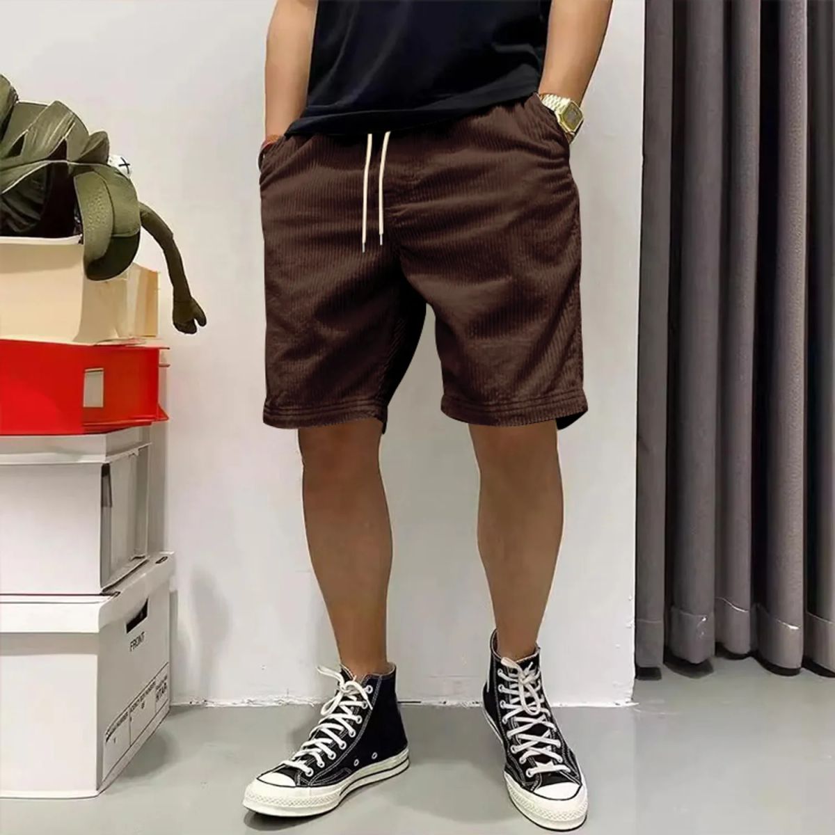 TIOZONEY - pantalones cortos de verano con bolsillos - Marrón