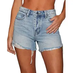 TIOZONEY - Shorts de mezclilla rectos con rotos