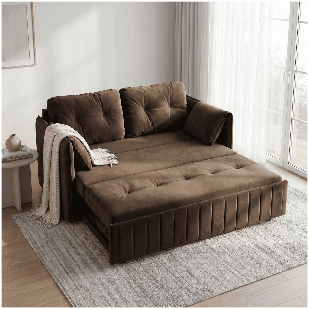 HOMER DESIGN - Sofa Cama 170cm tela tecnica Base De Fierro con Almacenamiento cafe