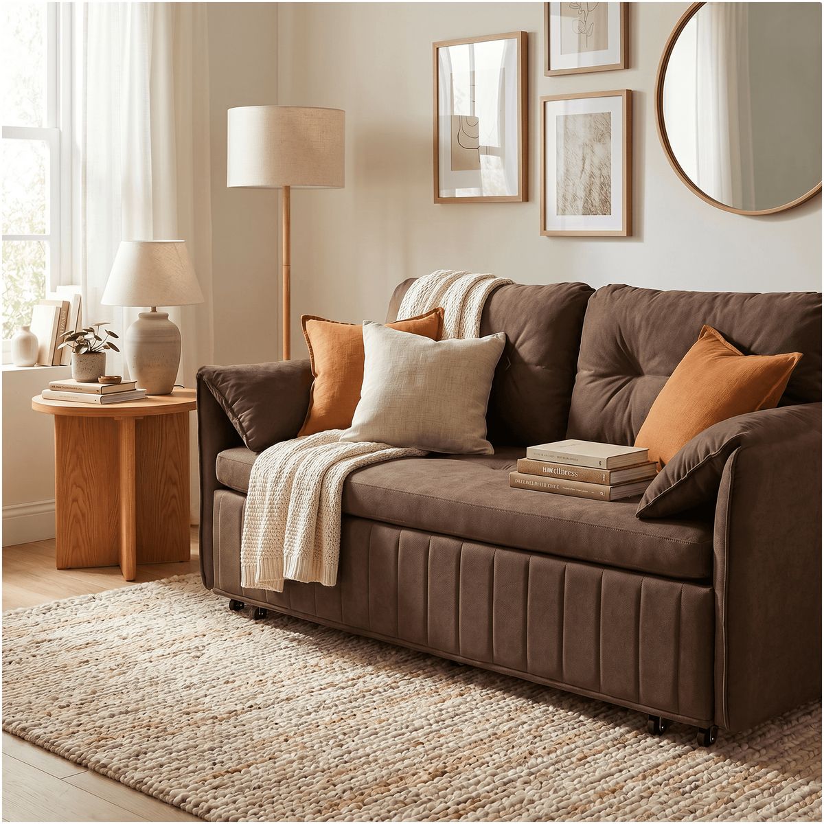 HOMER DESIGN - Sofa Cama 170cm tela tecnica Base De Fierro con Almacenamiento cafe