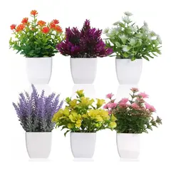 ATURE - 6pzs Plantas Flores Artificiales Macetas Decorativas Bonsai