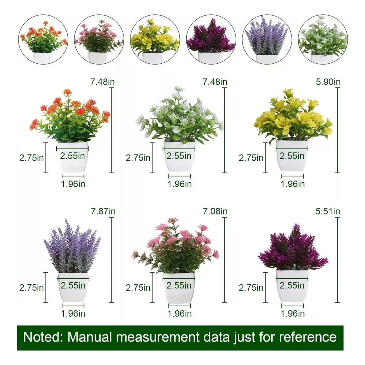 ATURE - 6pzs Plantas Flores Artificiales Macetas Decorativas Bonsai
