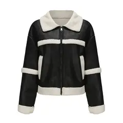TIOZONEY - Chaqueta de PU acolchada de moda para mujer - Negro