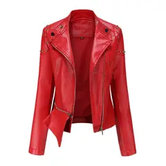 TIOZONEY - Chaqueta de PU para mujer - Rojo