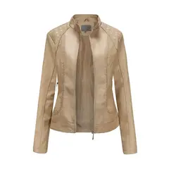 TIOZONEY - Chaqueta de PU casual PU cuello alto - Beige