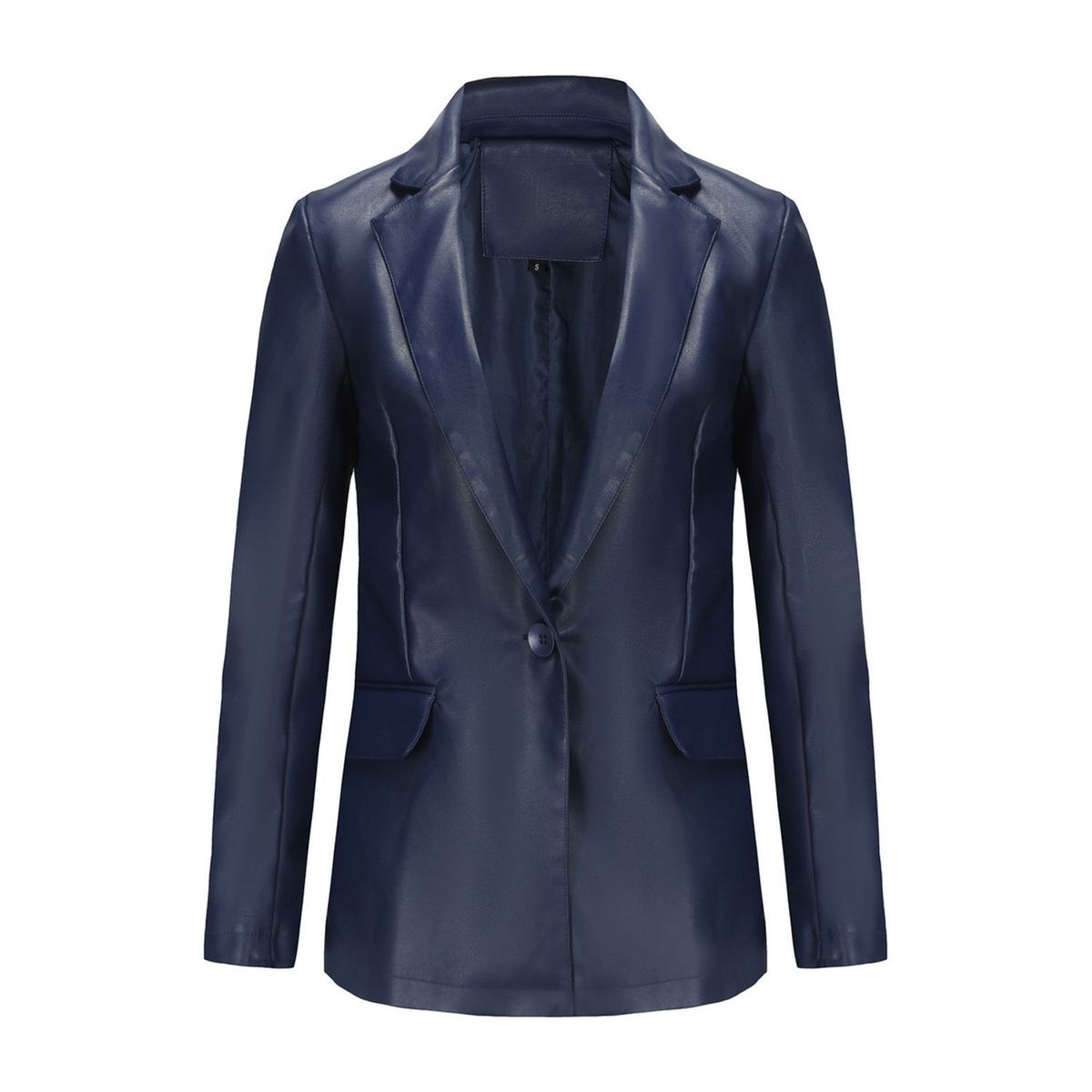 TIOZONEY - Abrigo de PU  de manga larga de color sólido para mujer - Azul