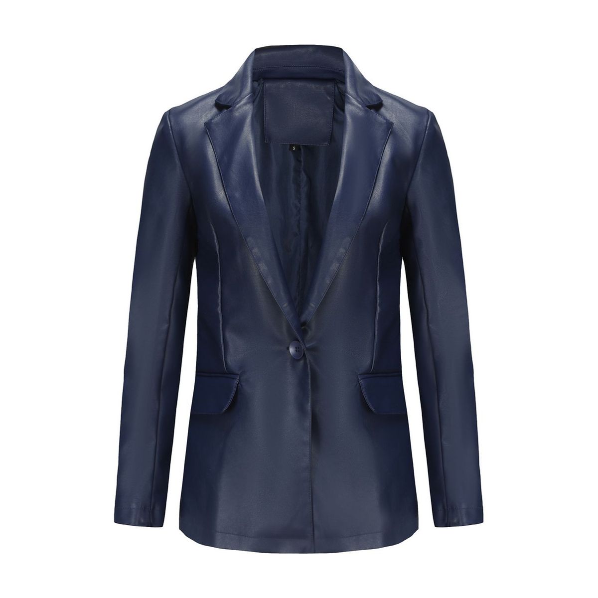 TIOZONEY - Abrigo de PU  de manga larga de color sólido para mujer - Azul