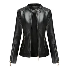 TIOZONEY - Chaqueta corta de PU para mujer- Negro