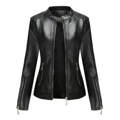 TIOZONEY - Chaqueta corta de PU para mujer- Negro