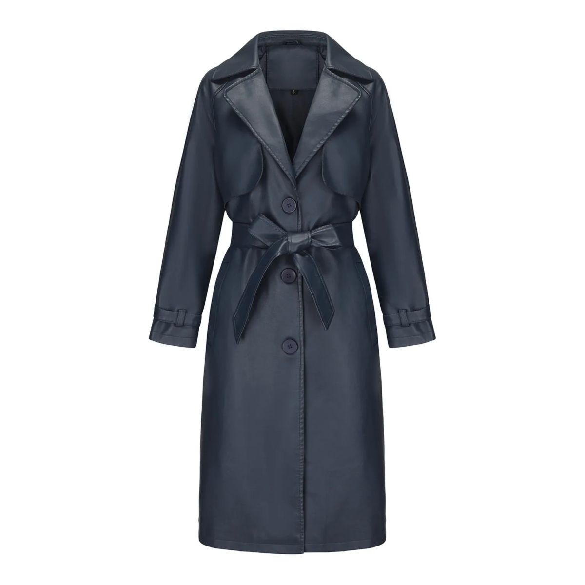 TIOZONEY - Chaqueta de piel con solapa- Azul