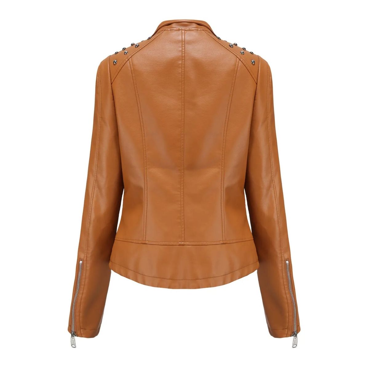 TIOZONEY - Chaqueta de PU para mujer Slim Thin - Café Claro