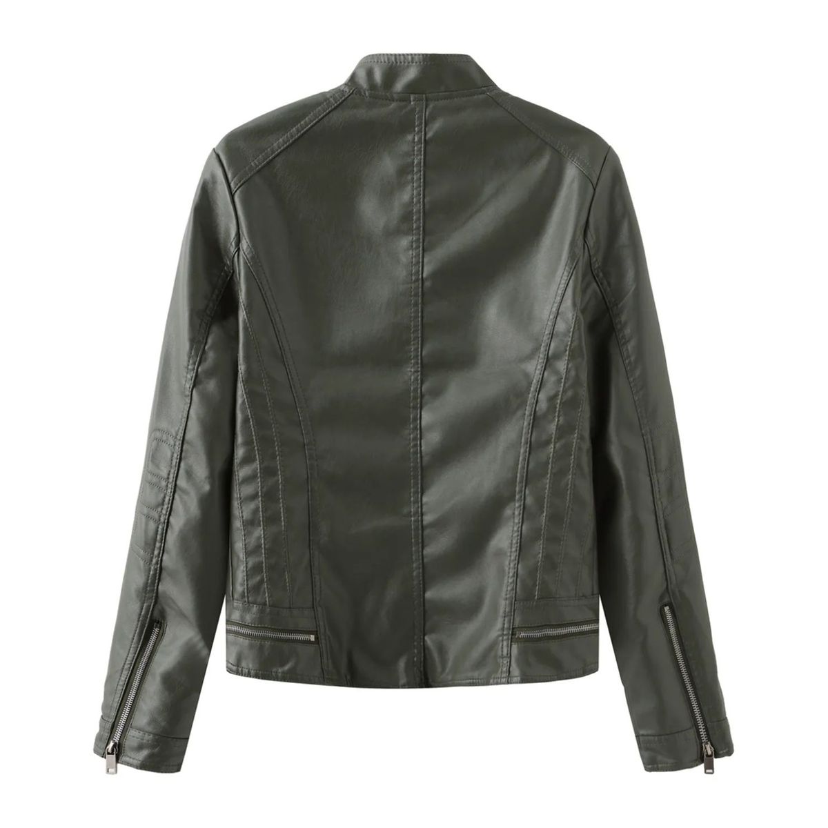 TIOZONEY - Chaqueta de PU con cuello para mujer - Verde