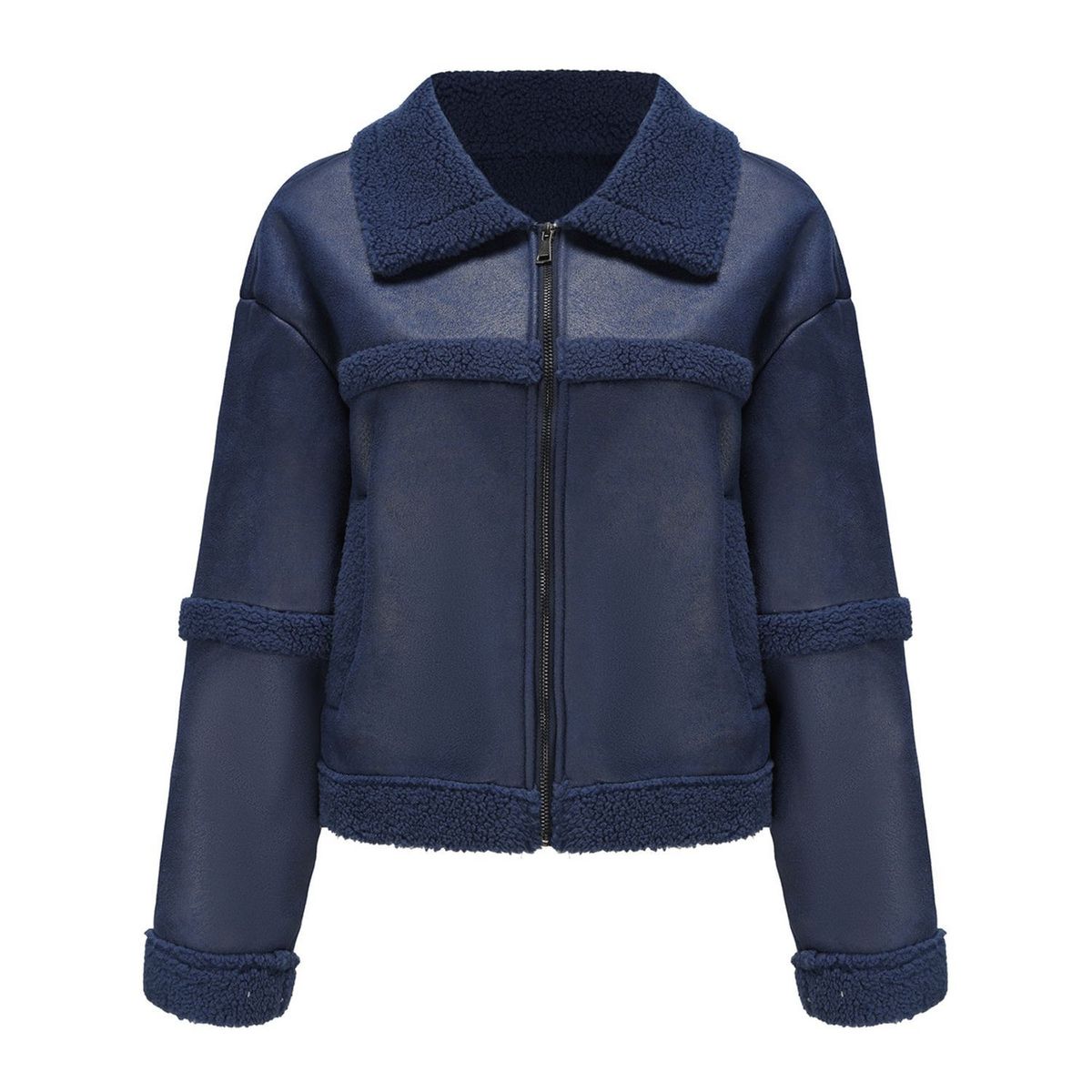 TIOZONEY - Chaqueta de PU acolchada de moda para mujer - Azul
