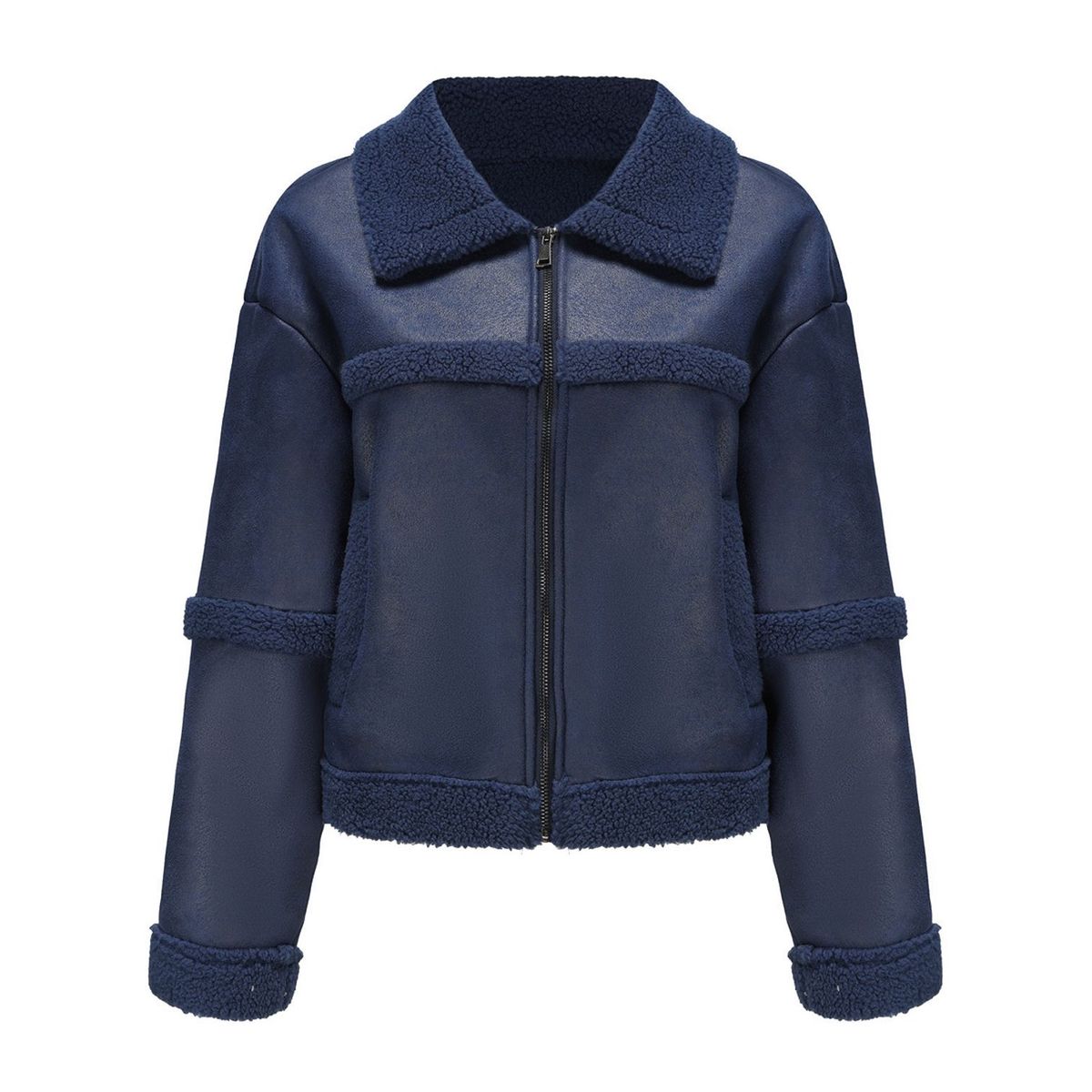 TIOZONEY - Chaqueta de PU acolchada de moda para mujer - Azul