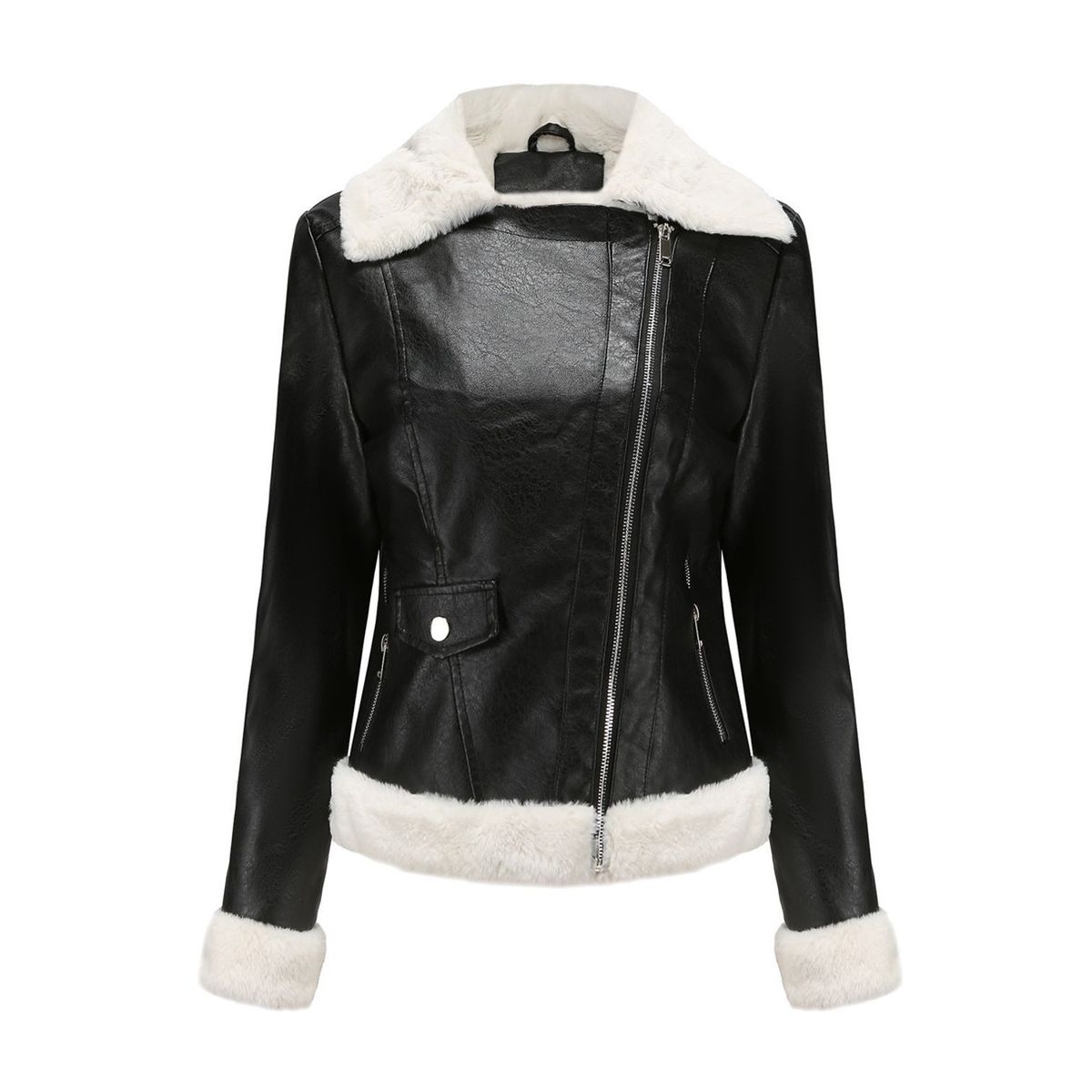 TIOZONEY - Chaqueta de PU cálida para mujer- Negro