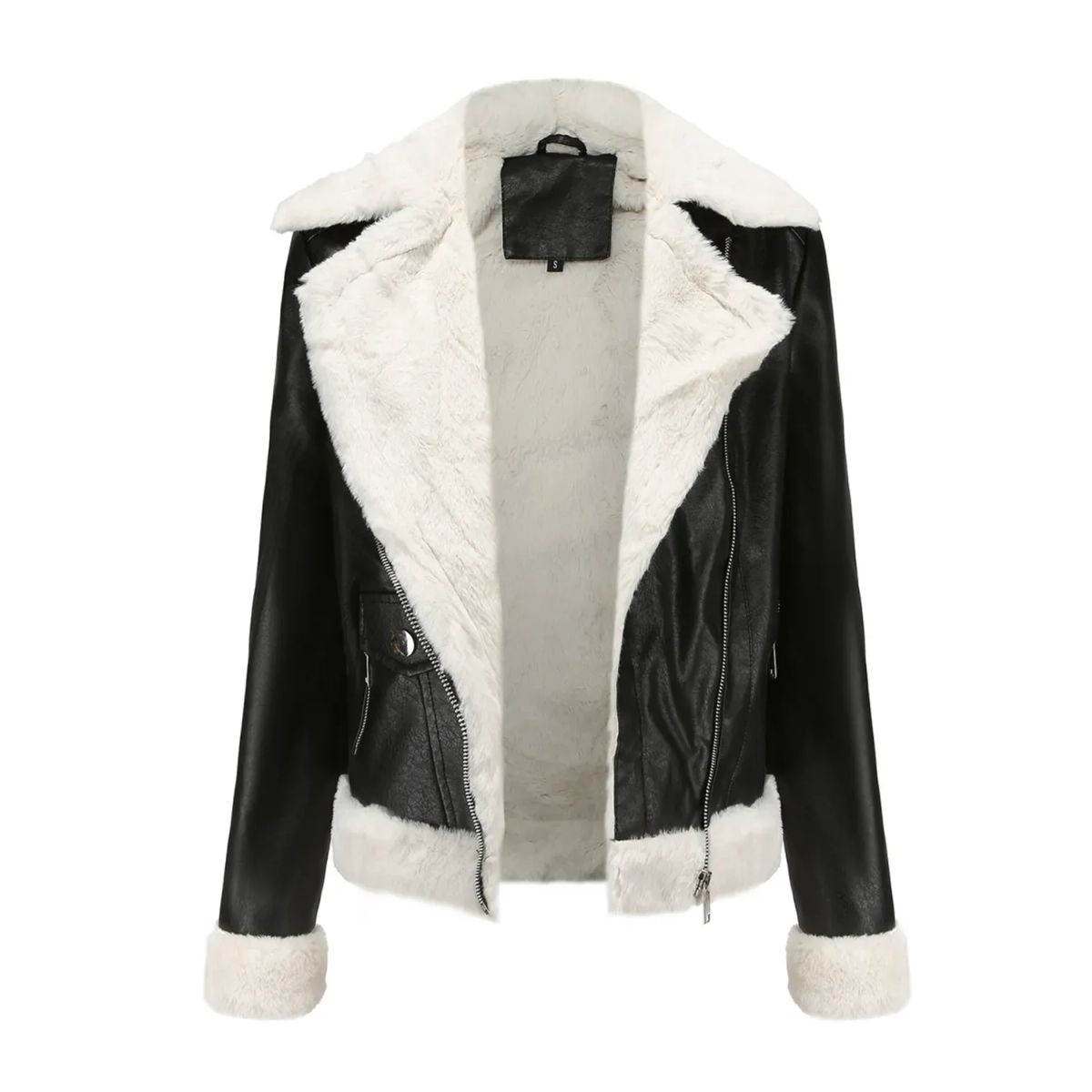 TIOZONEY - Chaqueta de PU cálida para mujer- Negro