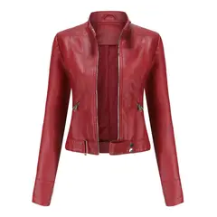 TIOZONEY - Chaqueta de PU para mujer - Rojo
