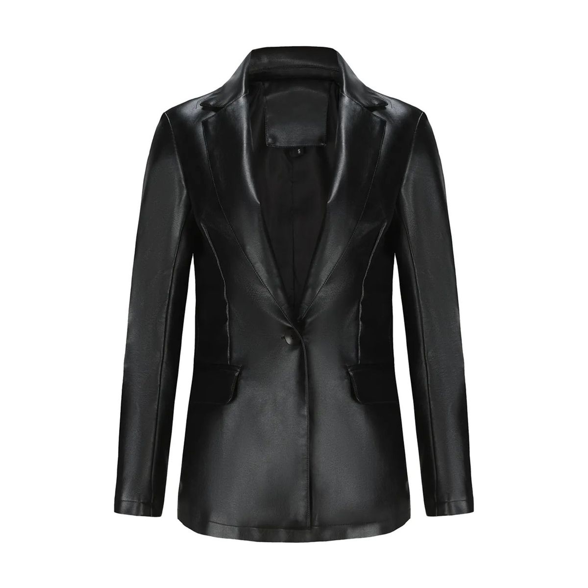 TIOZONEY - Abrigo de PU  de manga larga de color sólido para mujer - Negro