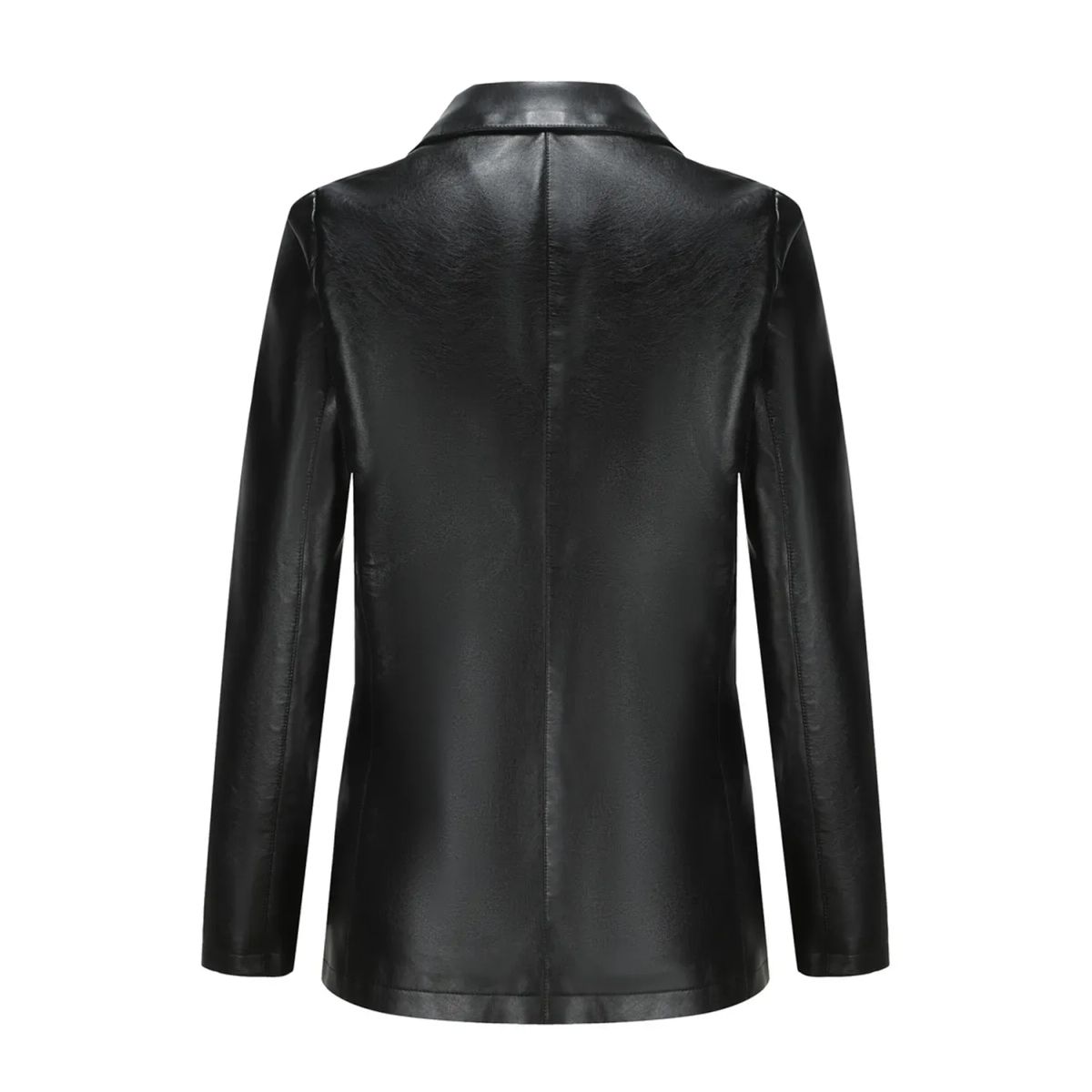 TIOZONEY - Abrigo de PU  de manga larga de color sólido para mujer - Negro
