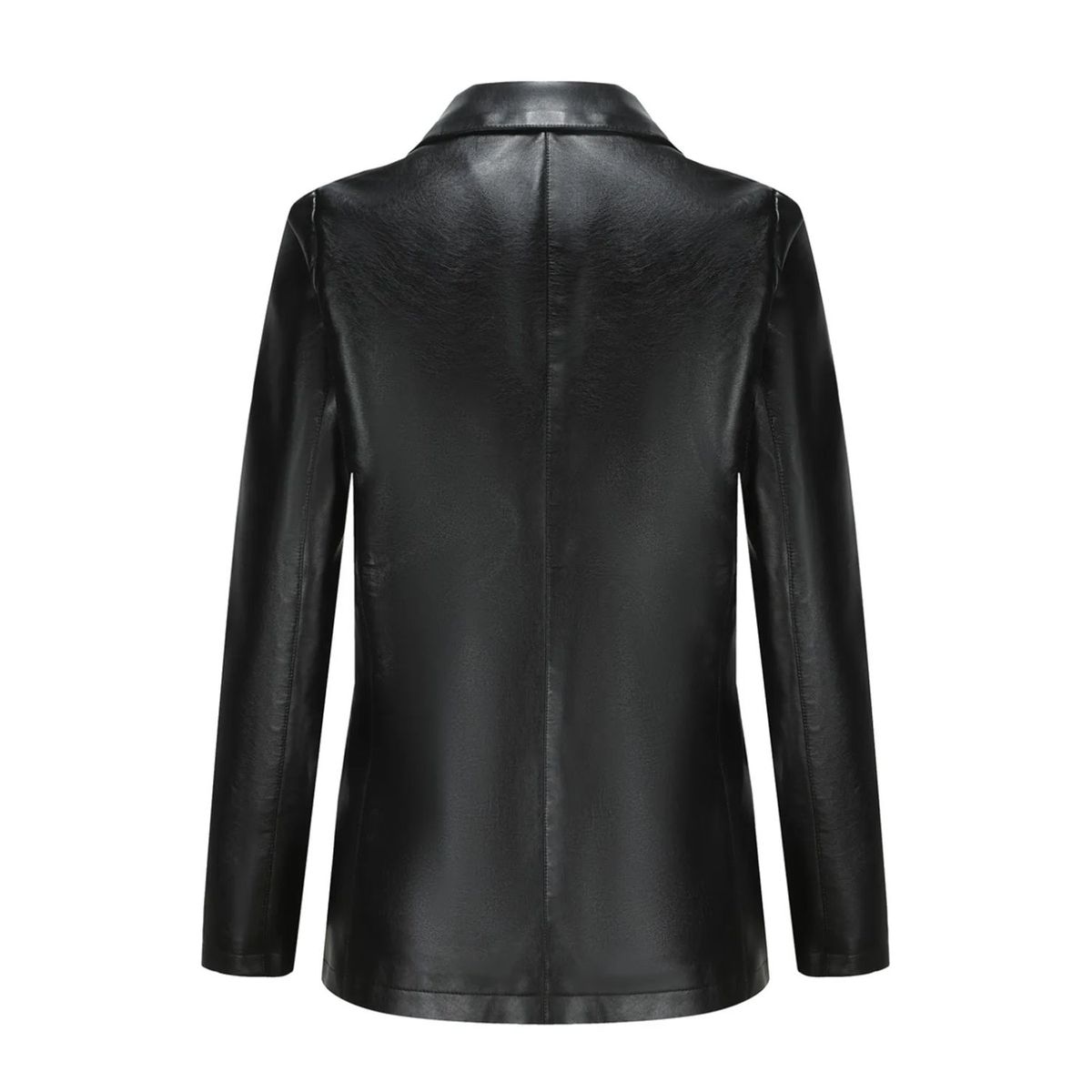TIOZONEY - Abrigo de PU  de manga larga de color sólido para mujer - Negro