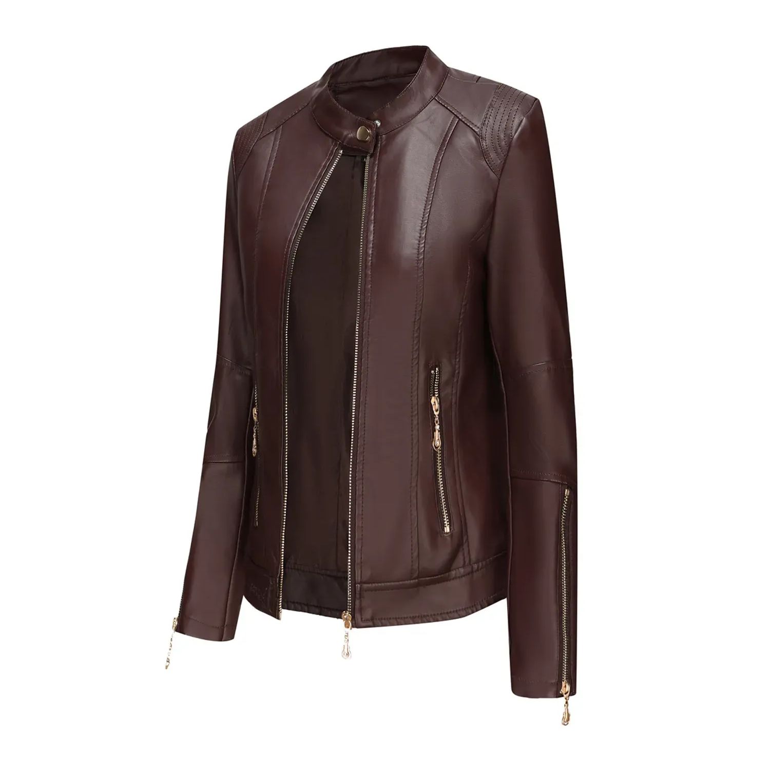 TIOZONEY Chaqueta corta de PU para mujer- Café | Falabella Chile