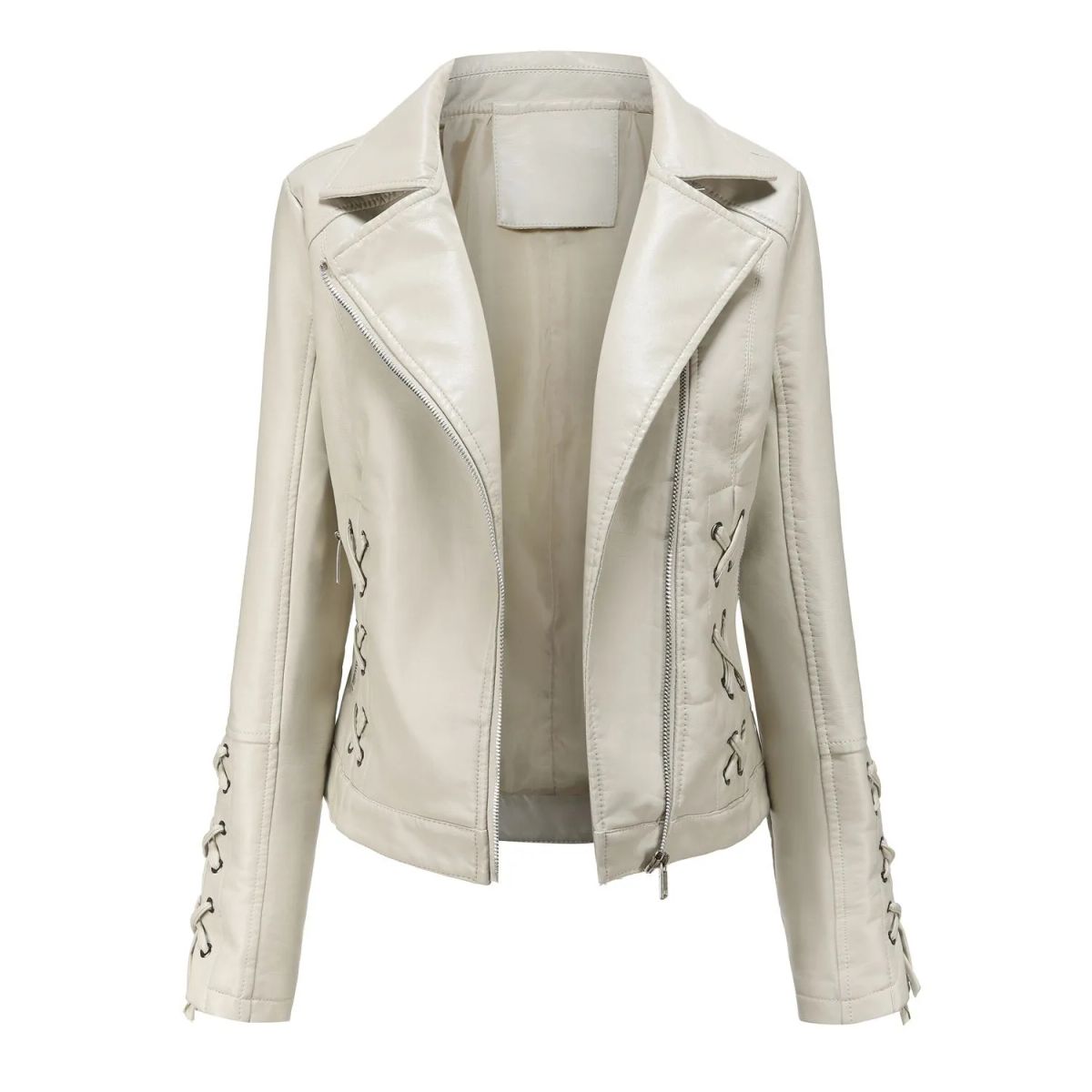 TIOZONEY - Chaqueta de PU cierre cruzado para mujer - Blanco