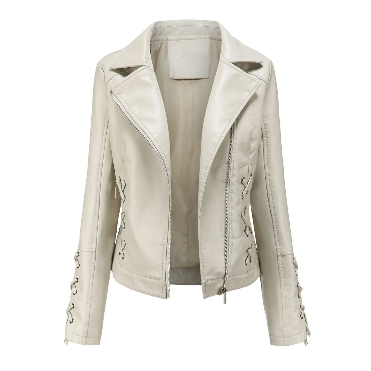 TIOZONEY - Chaqueta de PU cierre cruzado para mujer - Blanco
