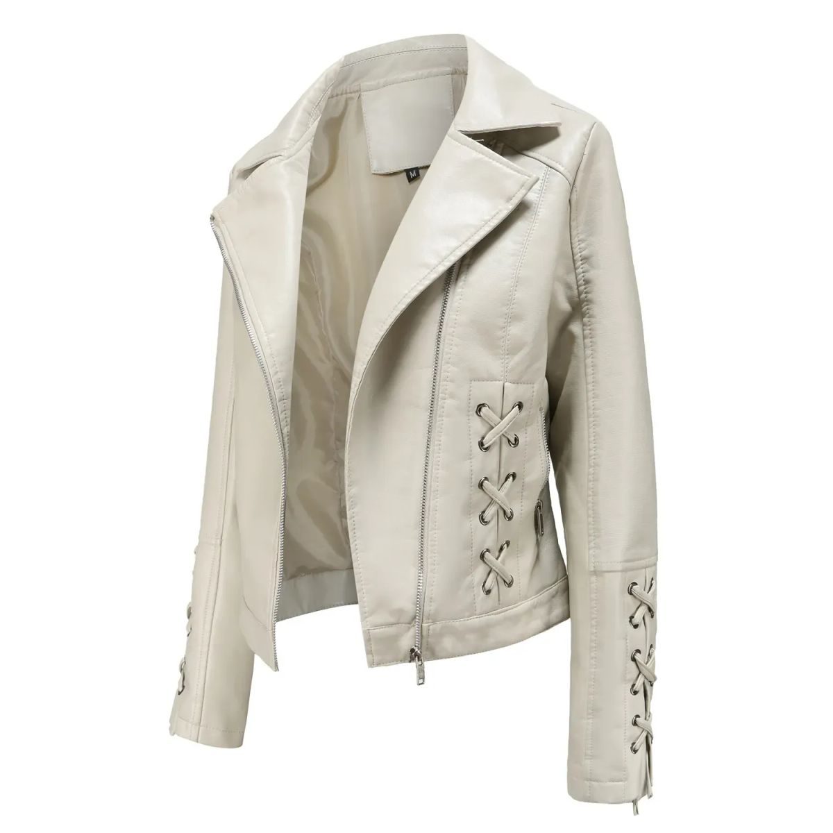 TIOZONEY - Chaqueta de PU cierre cruzado para mujer - Blanco