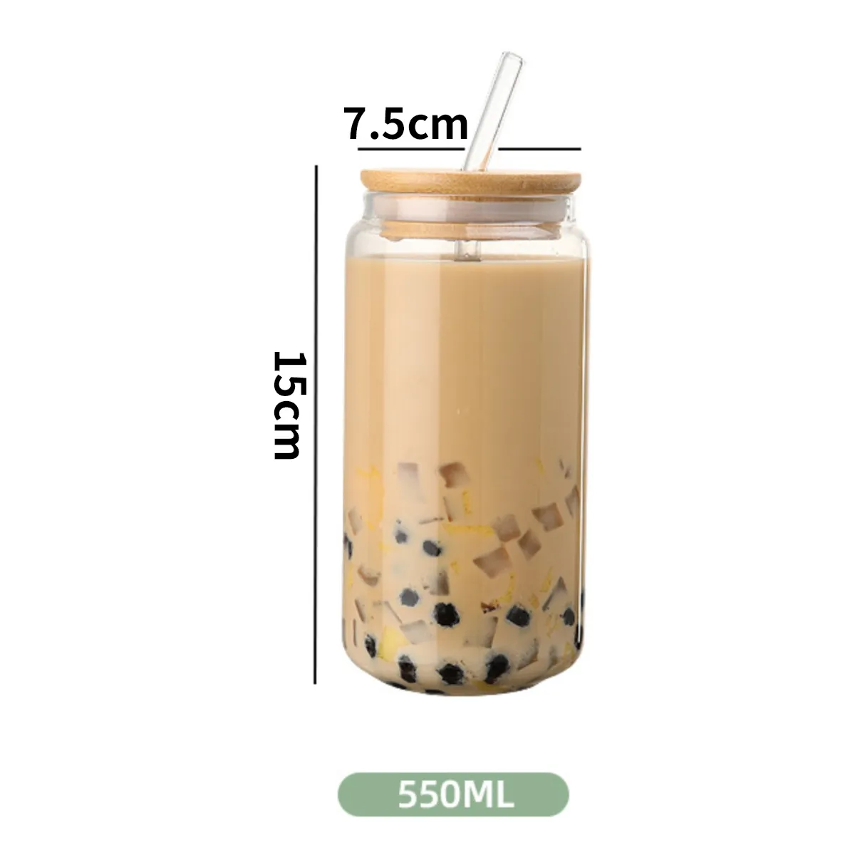 ATURE - Pack 6 Vasos Lata De Vidrio Con Bombilla Tapa De Bambu 550ml