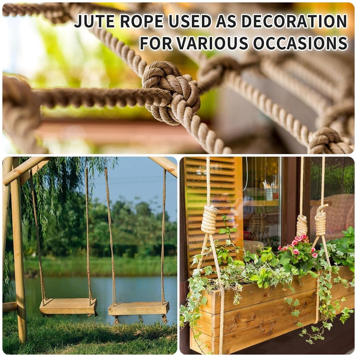 KUANGYE - Cuerda Yute Natural De Cáñamo 20mm x 50M Para Manualidades,Jardinería,Hamaca,Decoración Del Hogar