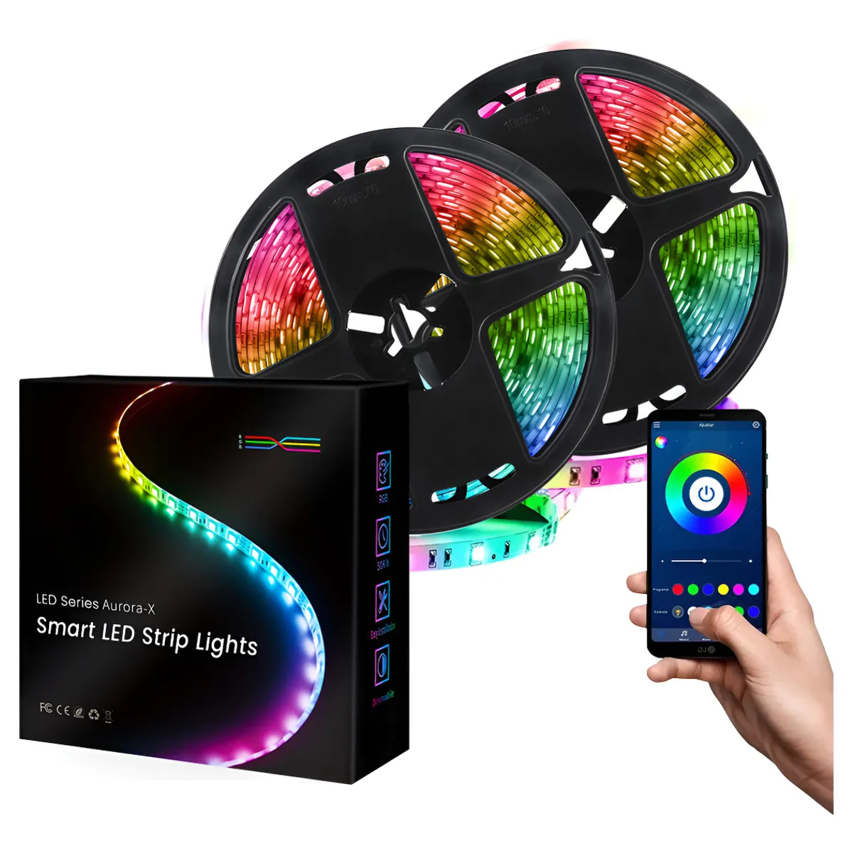 SUPERCENTER - Tira Cinta Luces Led Rgb Bluetooth 10 Metros Total +conector