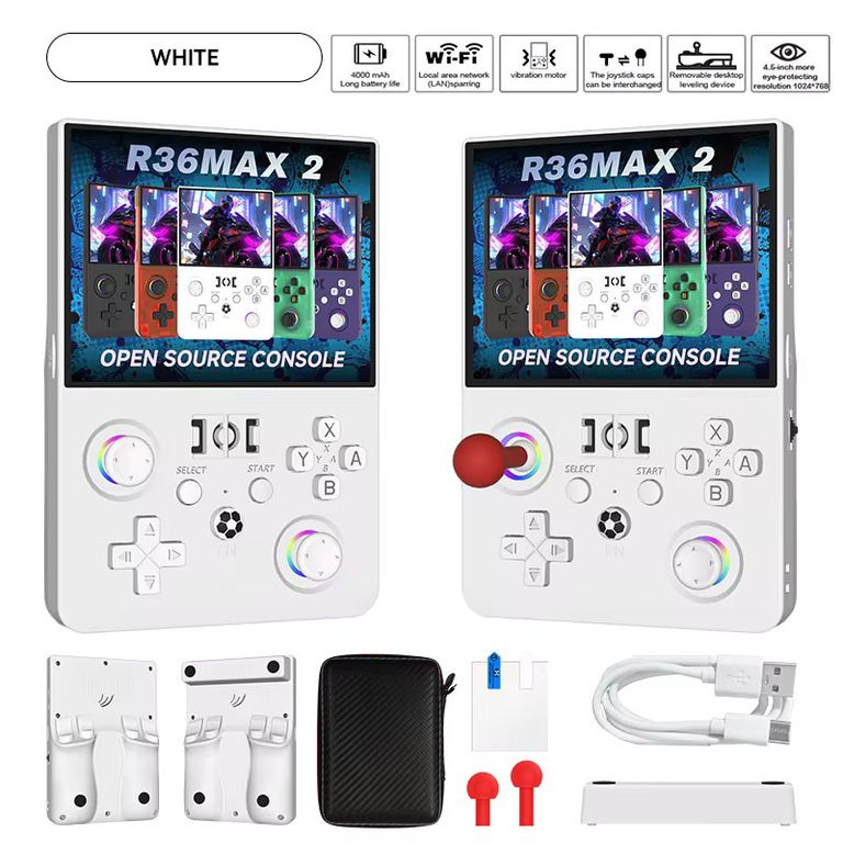 CORRERREY La consola de juegos portátil R36MAX 2 admite WiFi consola de juegos 3D emulador 30+ IPS de 4,5-inch