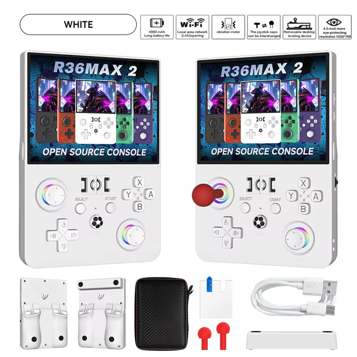 CORRERREY - La consola de juegos portátil R36MAX 2 admite WiFi consola de juegos 3D emulador 30+ IPS de 4,5-inch