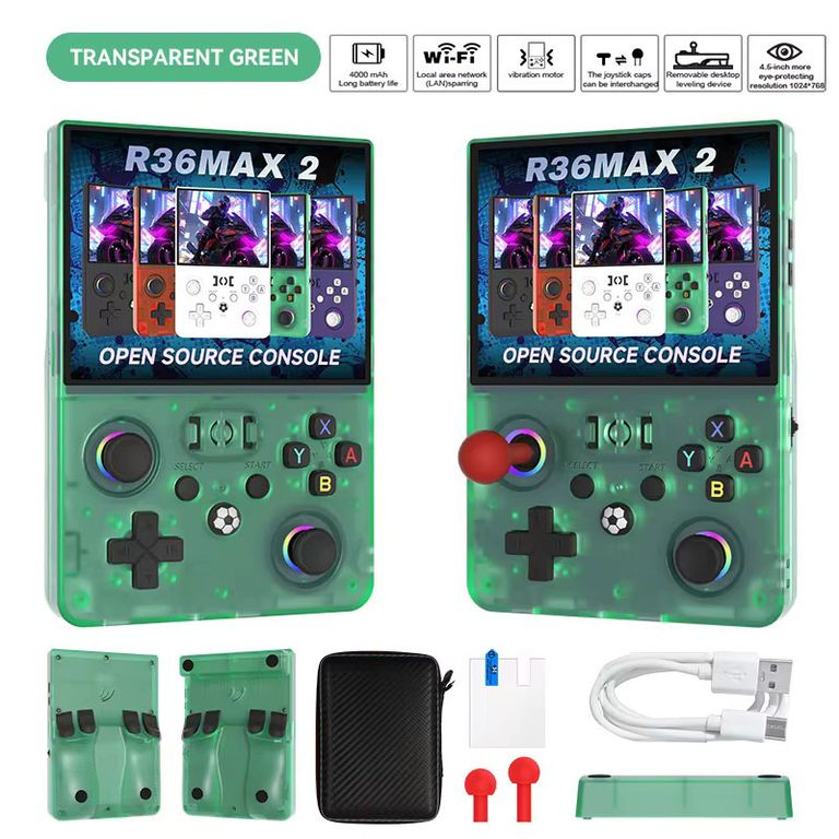 CORRERREY La consola de juegos portátil R36MAX 2 admite WiFi consola de juegos 3D emulador 30+ IPS de 4,5-inch