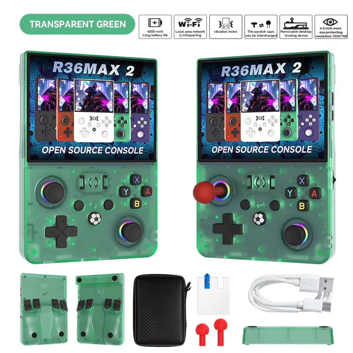 CORRERREY - La consola de juegos portátil R36MAX 2 admite WiFi consola de juegos 3D emulador 30+ IPS de 4,5-inch