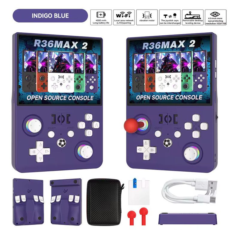 CORRERREY La consola de juegos portátil R36MAX 2 admite WiFi consola de juegos 3D emulador 30+ IPS de 4,5-inch