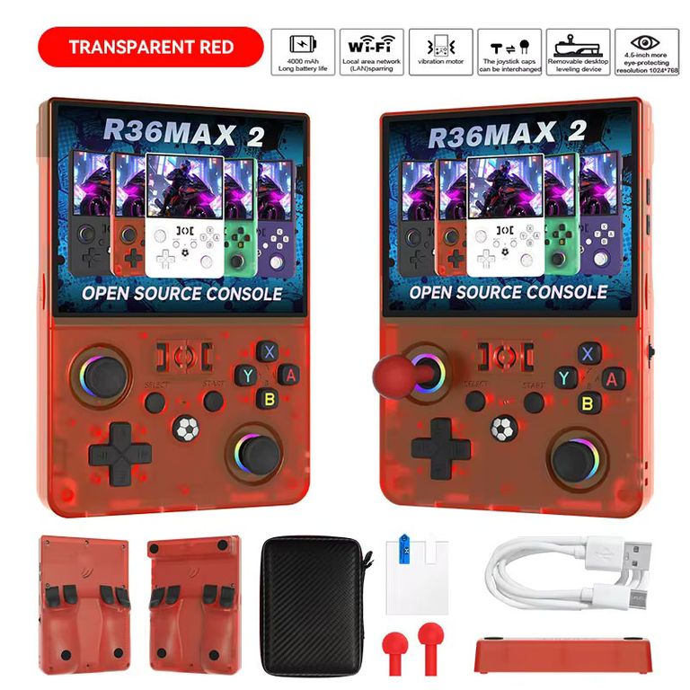 CORRERREY La consola de juegos portátil R36MAX 2 admite WiFi consola de juegos 3D emulador 30+ IPS de 4,5-inch