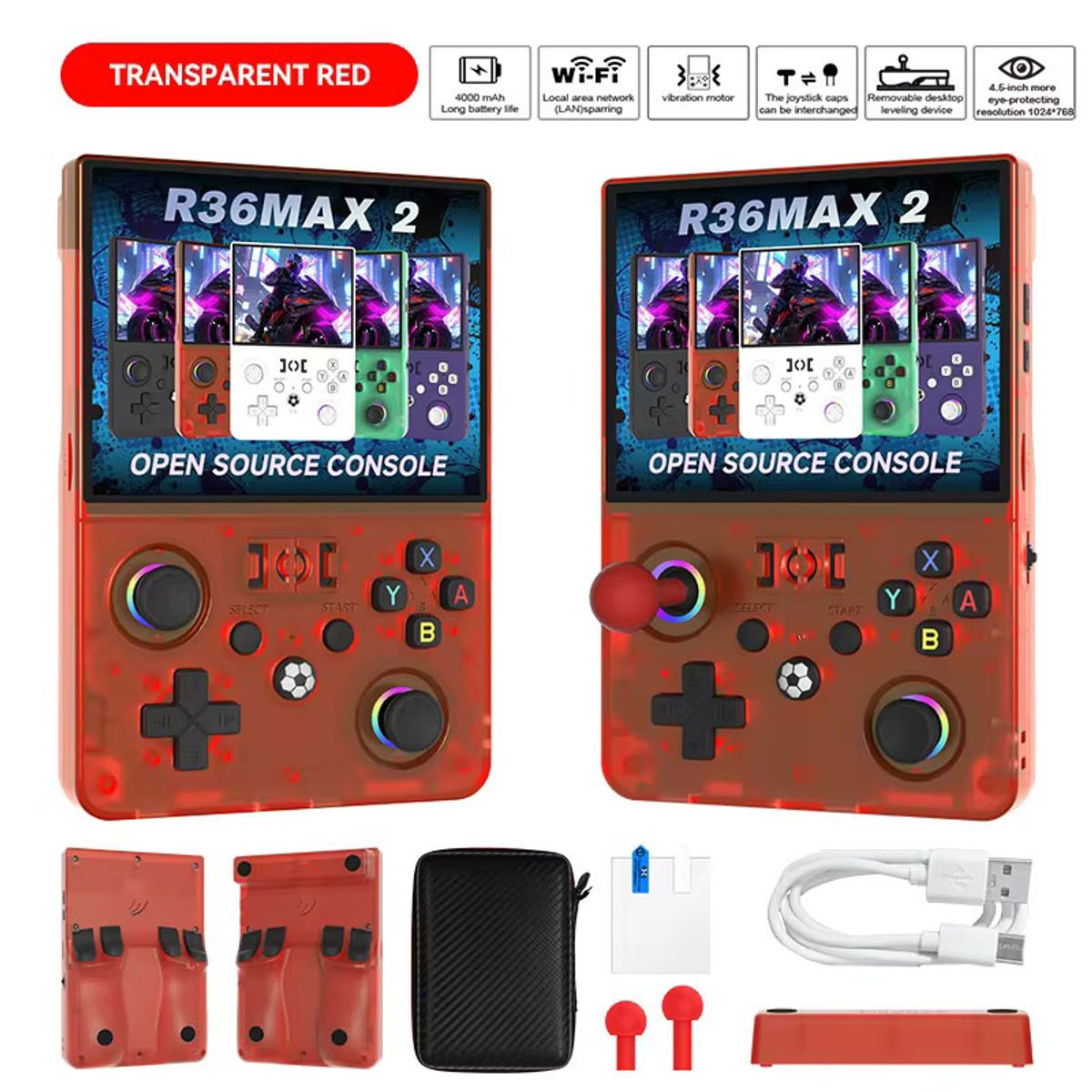 CORRERREY - La consola de juegos portátil R36MAX 2 admite WiFi consola de juegos 3D emulador 30+ IPS de 4,5-inch