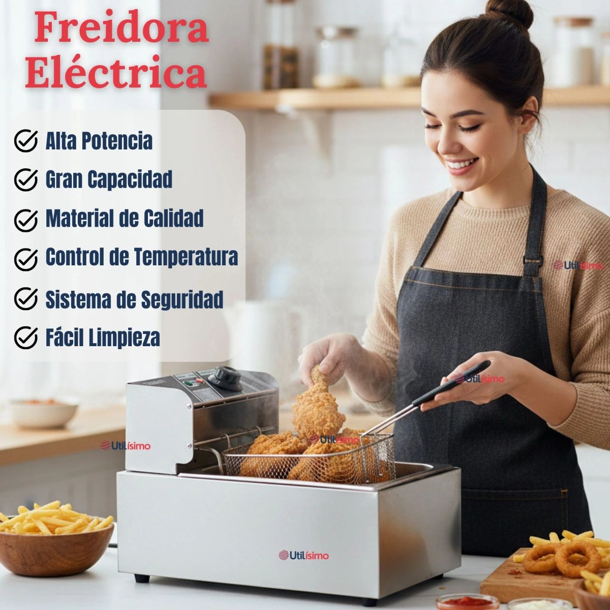 LINE - Freidora Aceite Eléctrica 5 Litros 2000W Acero Inoxidable