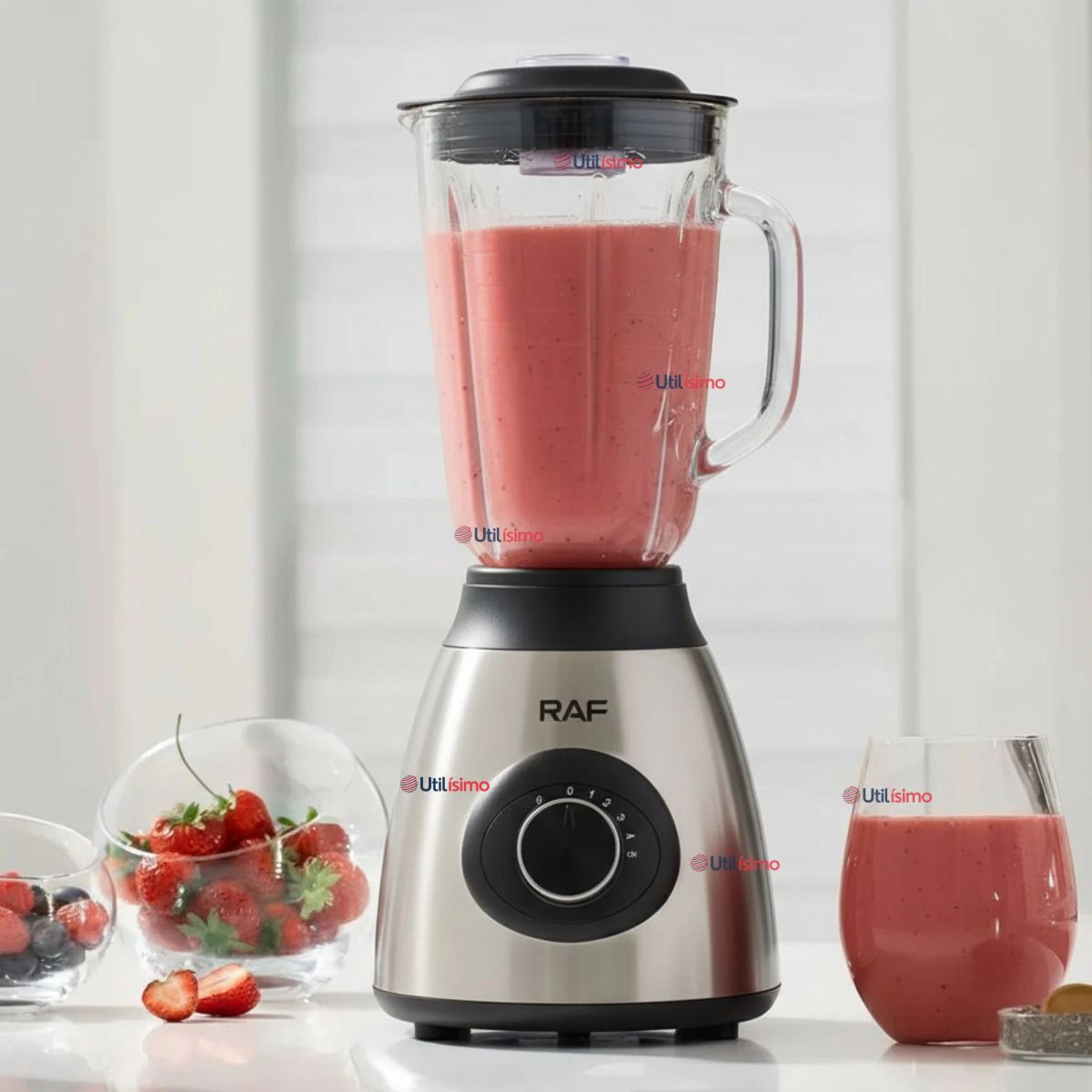 RAF - Licuadora Juguera Multifuncional 2 en 1 Picadora Jarra de Vidrio 1000W