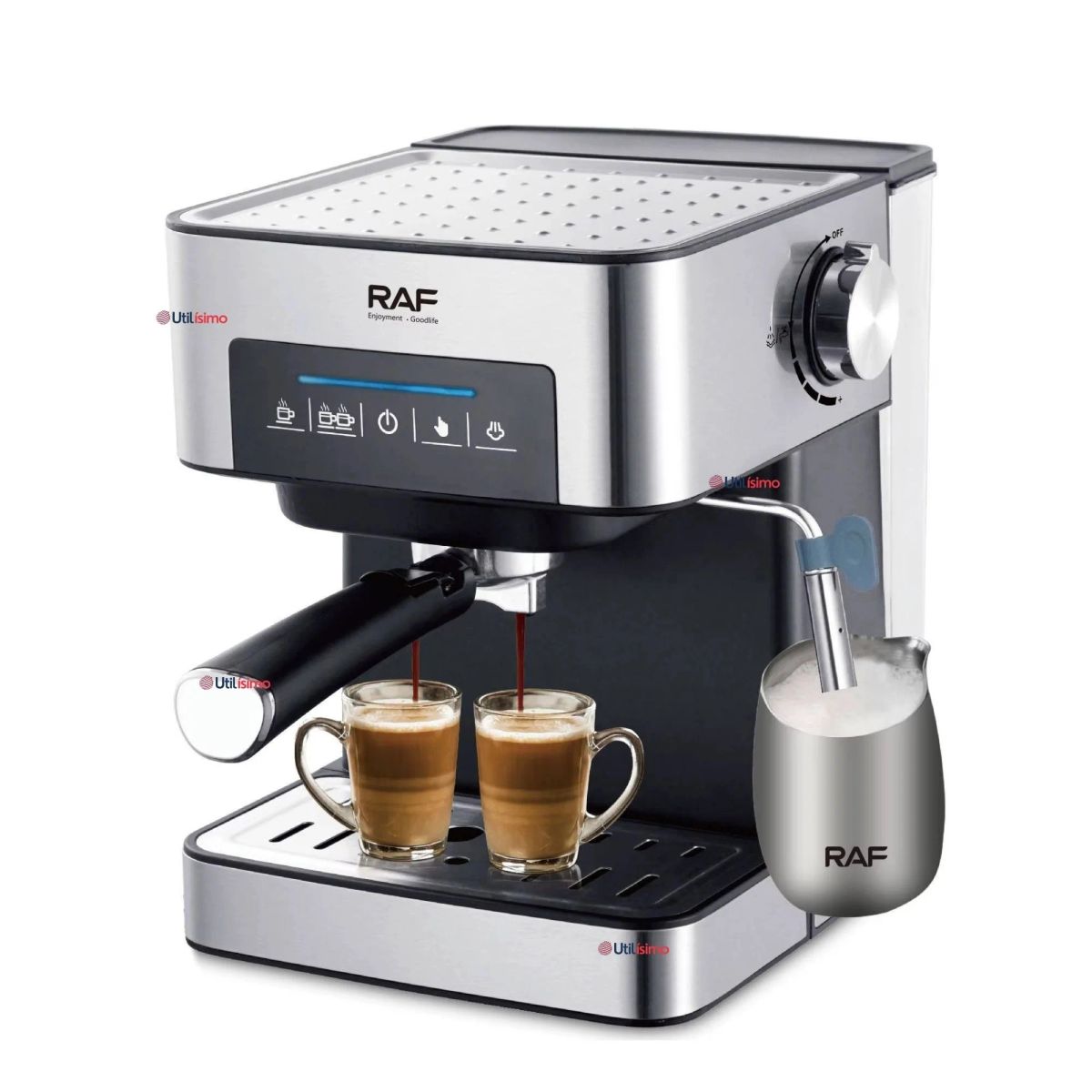 RAF - Maquina Café Espresso Capuccino Espumador de Leche Antigoteo 1.5 L