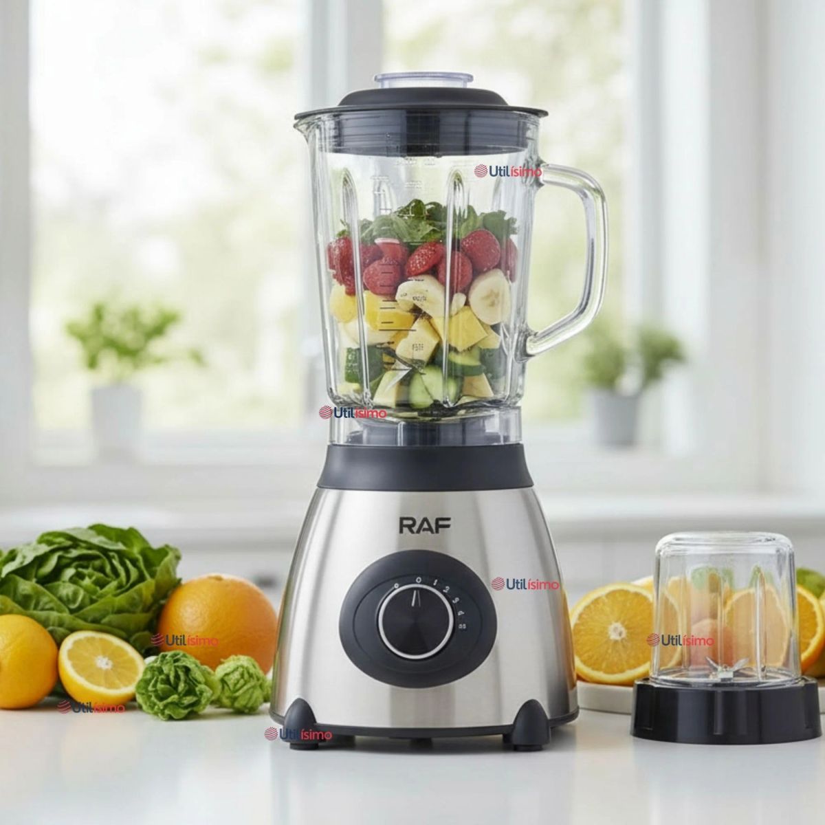 RAF - Licuadora Juguera Multiuso 2 en 1 Picadora y Jarra de Vidrio