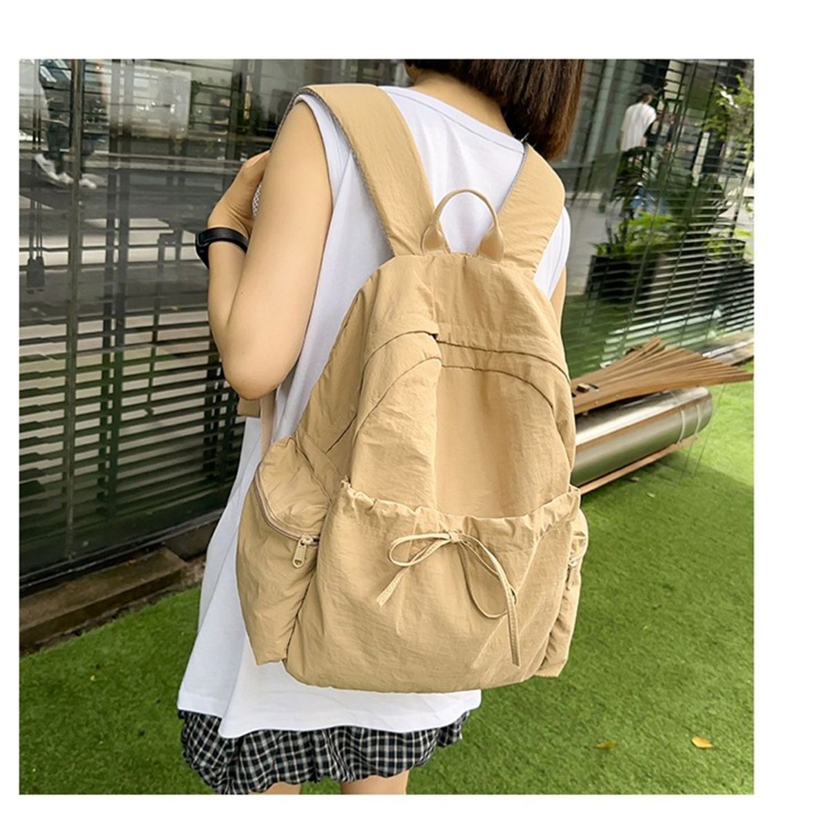TIOZONEY - Mochila de nylon para mujer-Marrón