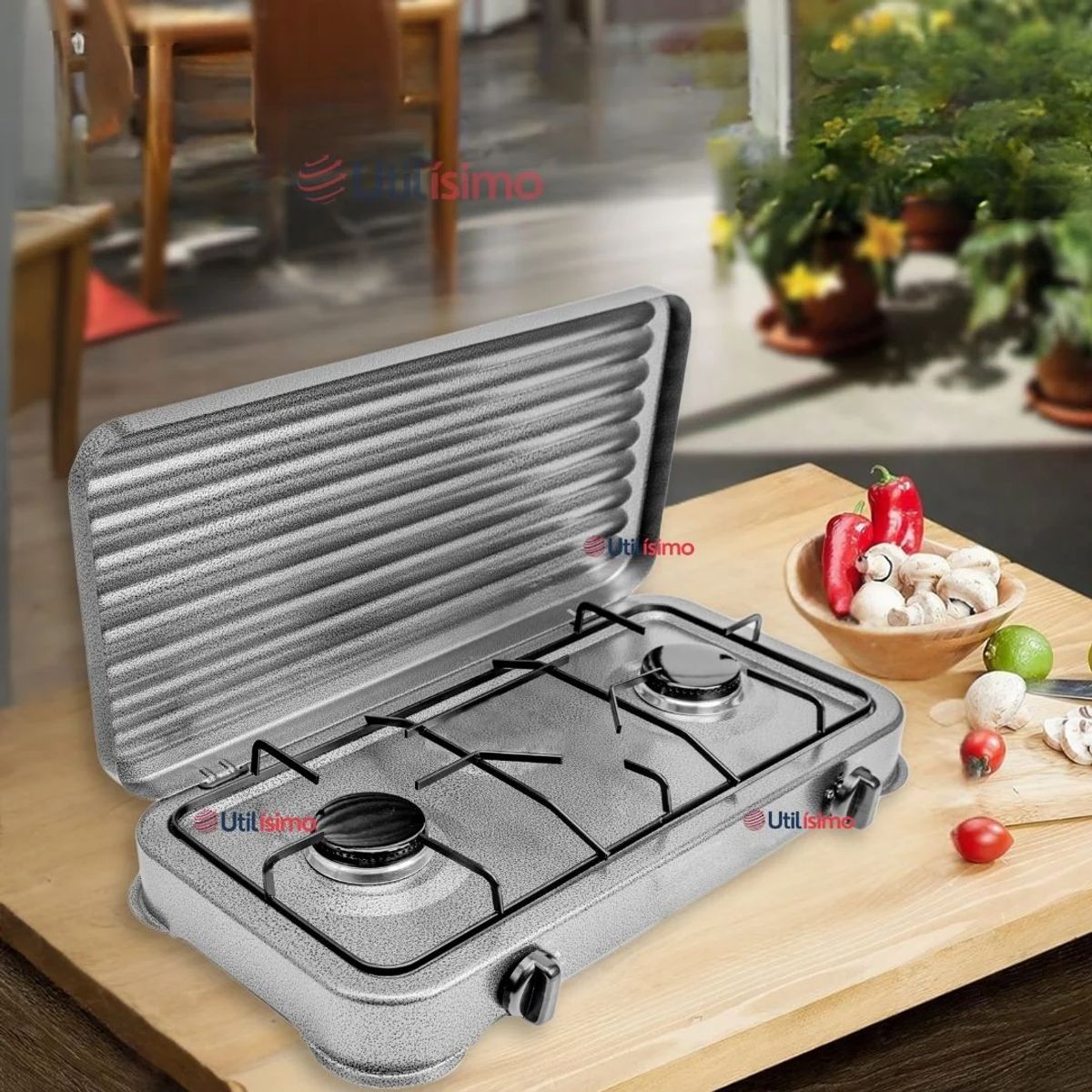 LINE - Cocina Encimera A Gas Licuado 2 Platos Cocinilla Gris